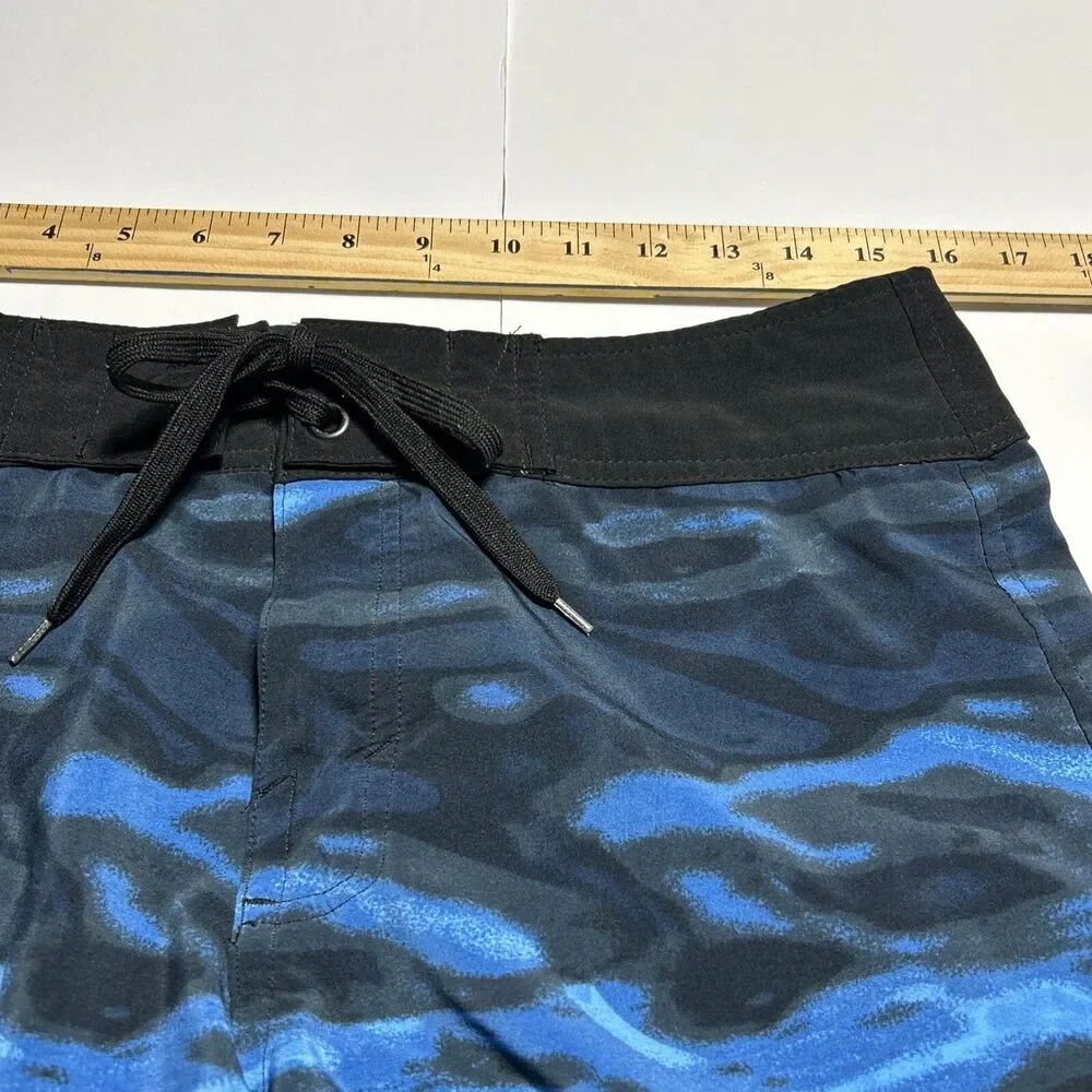 Matix Mens Board Shorts Sz. 32 Blue Black Water Waves Tie Front